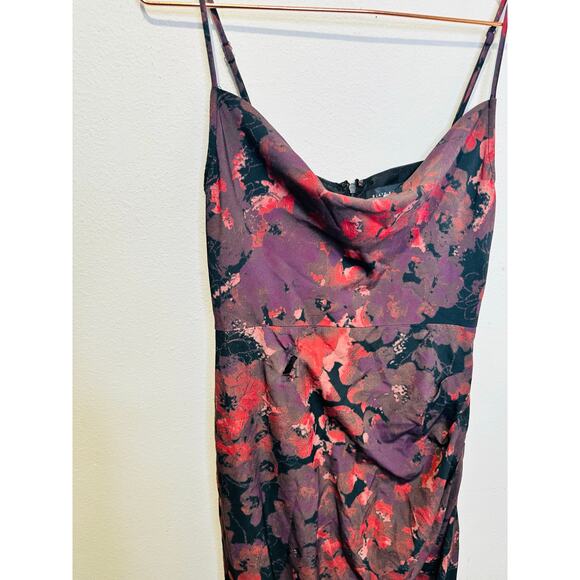 SLATE & WILLOW Red Purple Ruched Floral Side Slit Scoop Neck Dress size 0 - Picture 10 of 16